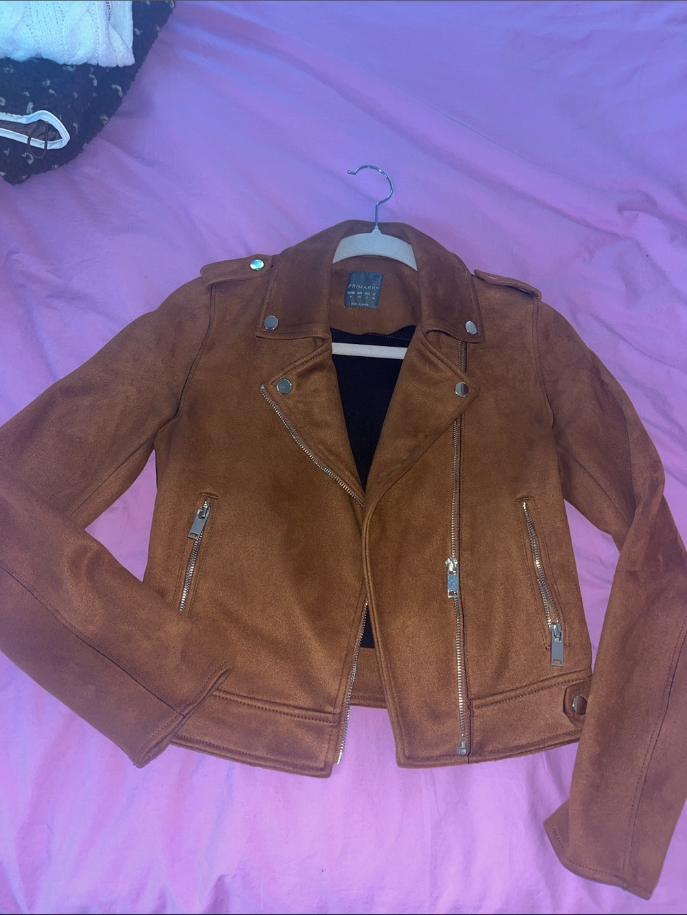 Primark Faux Suede Moto Jacket - Brown Small 2